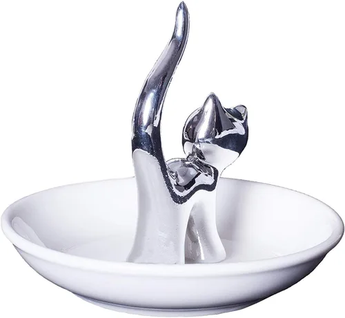 Vista 2 de Lependor Soporte para anillos de animales lindos, anillos, pulseras, aretes, bandeja de baratijas para mujeres y niñas, regalo de cumpleaños, gato