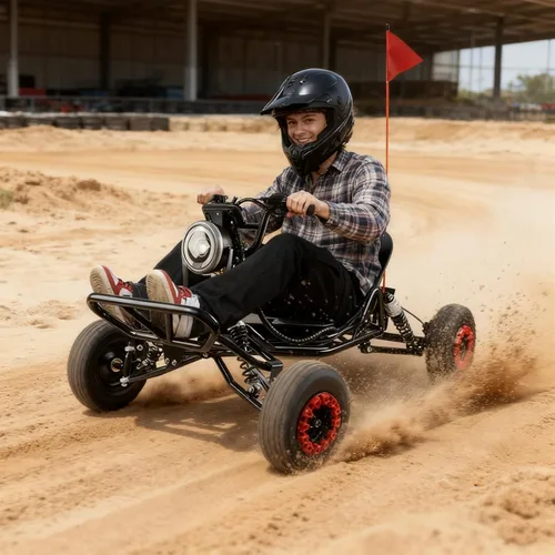 Vista 7 de Go Kart eléctrico, Go Kart con motor de 2000 W para adultos y niños con marco tubular de acero de alta calidad, kart todoterreno de 3 velocidades