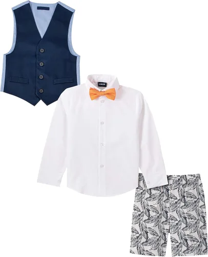 Vista 5 de Izod Conjunto de chaleco de 4 piezas para niño con camisa de vestir corbatín pantalones cortos y chaleco
