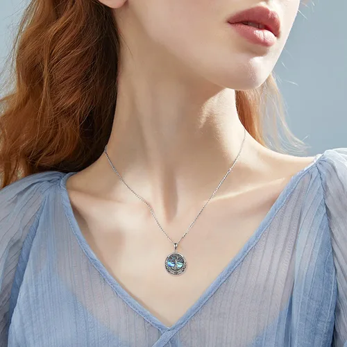 Vista 2 de Collar de árbol de la vida de plata de ley 925 collar con colgante de nudo celta para mujer