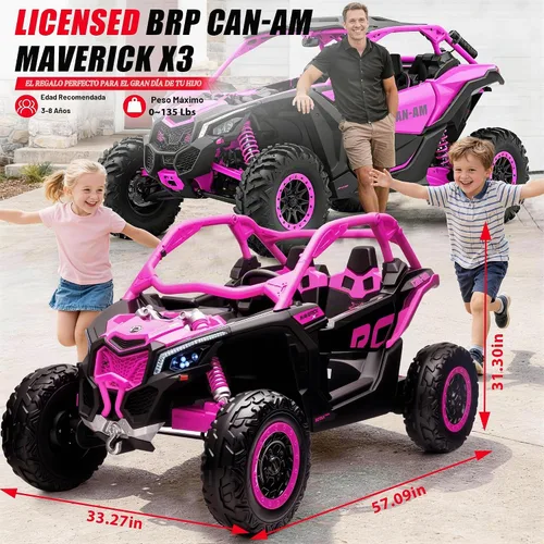 Vista 2 de 24V CAN-AM Maverick X3 con licencia de 2 plazas para niños UTV Rosa intenso