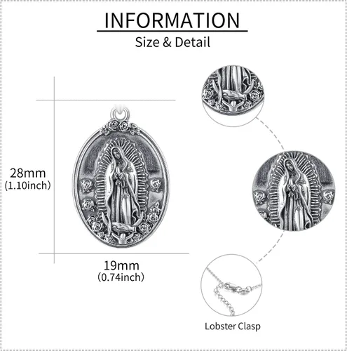 Vista 3 de YAFEINI Virgen De Guadalupe - Collar de plata de ley 925 para madre y María, joyería de Virgencita, regalo para el día de Acción de Gracias
