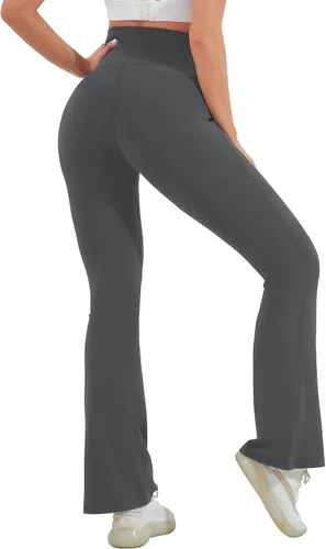 Vista 2 de HEGALY Leggings acampanados de maternidad para mujer sobre el vientre, pantalones casuales de yoga para embarazo, con bolsillos, suaves como