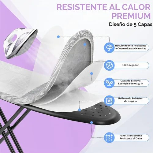 Vista 3 de Tabla de planchar plegable de 7 niveles con soporte para hierro 13 x 43 in, alloy structure, height adjustable, safety lock, foldable easy storage