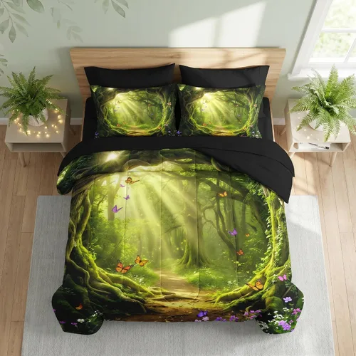 Vista 13 de Nesker Juego de edredón de primavera de 5 piezas, tamaño individual, juego de ropa de cama floral con mariposas para niños y adultos, juego