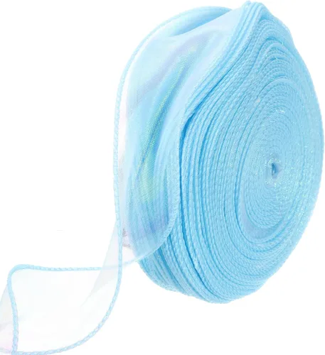 Vista 25 de MECCANIXITY - Cinta de organza con cable de 1 1/2" de ancho, brillante, transparente, con brillo irisado en tonos pastel, cinta de gasa para Beige