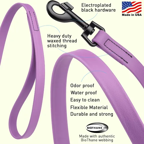 Vista 2 de Dogline Biothane - Correa impermeable para perro, tejido de nailon con revestimiento fuerte, con herrajes negros, a prueba de olores, fácil