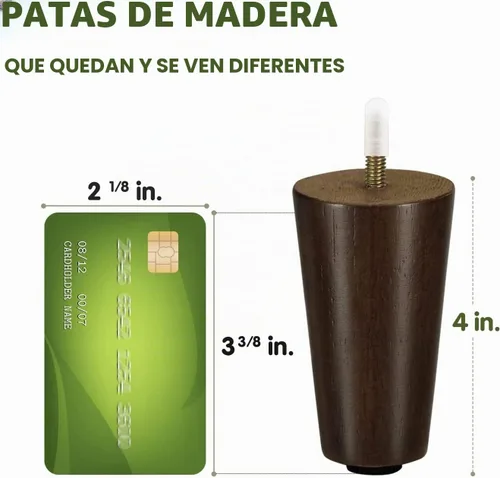 Vista 3 de Yes4All Juego de 4 Patas de Muebles de Madera Redondas de 4 Pulgadas - Pies de Repuesto de Madera para Sofá, Cama, Banco - Patas Cónicas Ajustables