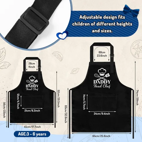 Vista 2 de R HORSE Juego de 2 delantales a juego para adultos y niños Papá y yo, delantal de cocina ajustable con 2 bolsillos para padres e hijos, regalo a