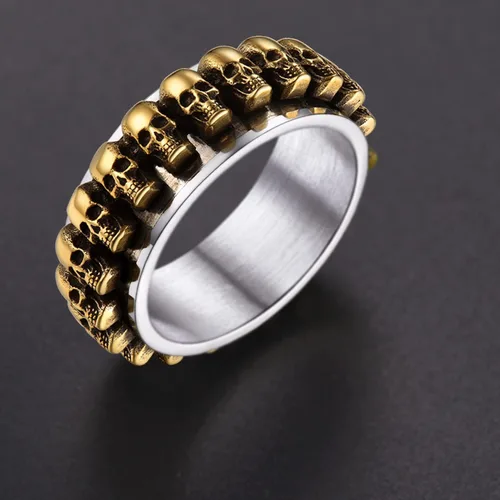 Vista 6 de U7 Skull Ring, Skeleton Ring, Biker Ring for Cocktail Party, Gothic Fashion Rings with Skull, Size 7-14,StainlessBlackGold