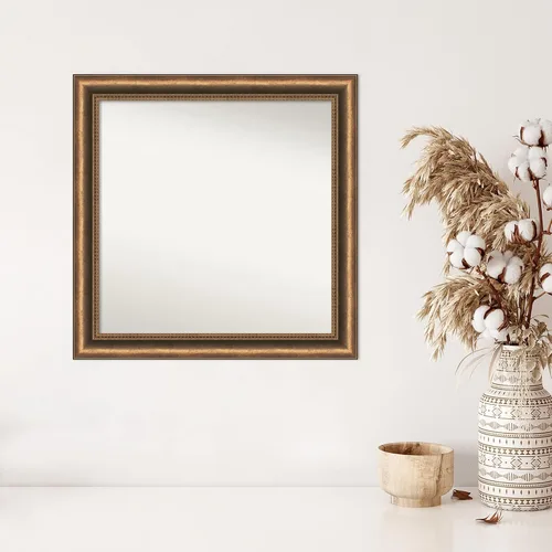 Vista 4 de Amanti Art Espejo de baño de bronce para sobre fregadero, 24 x 24 pulgadas, espejo de tocador cuadrado estrecho de bronce Manhattan, marco de madera
