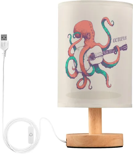 Vista 29 de Lámpara de mesa pintada Mariposa Diente de León con base de madera y pantalla de tela para mesita de noche, lámpara de escritorio para recámara