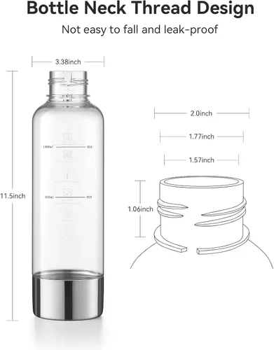 Vista 2 de MOKKOM Botella para hacer refrescos, botellas de agua con gas reutilizables de 1 litro, botellas de carbonatación PET sin BPA, botella de repuesto