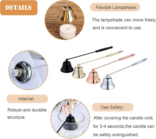 Vista 6 de MUXSAM Snuffer de velas con mango largo, accesorio para velas, 1 unidad de acero inoxidable para apagar velas de forma segura (plateado)
