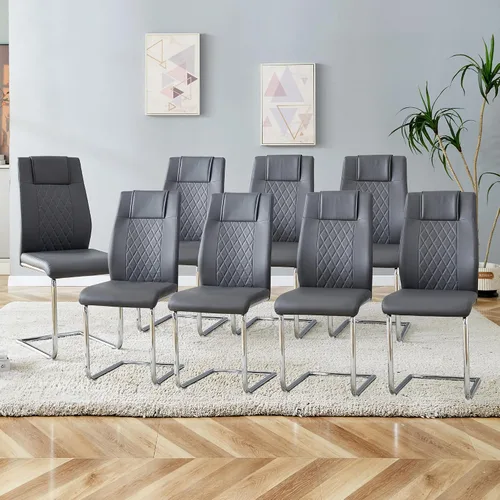 Vista 27 de Sillas De Comedor - Juego de 4 sillas de comedor modernas para cocina, con asiento tapizado de piel sintética, patas de metal con respaldo alto
