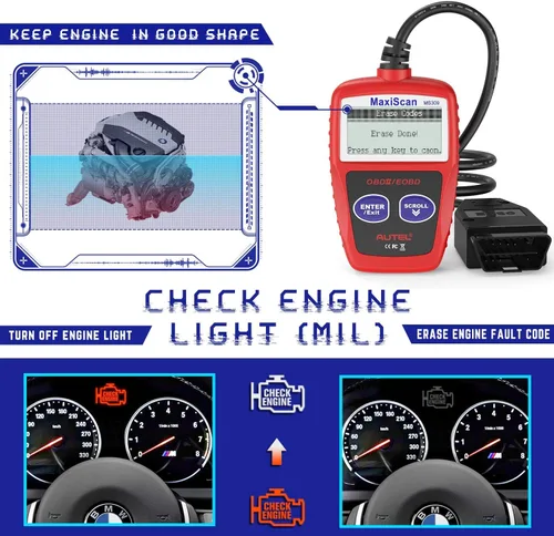 Vista 4 de Autel OBD2 Escáner MS309 Universal para Coche, Lector de Códigos de Fallas del Motor, Comprueba la Luz de Verificación del Motor y el Estado