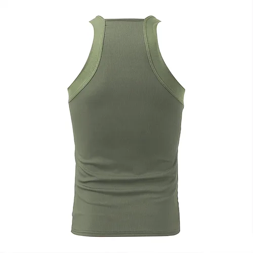 Vista 4 de Generic Camiseta sin mangas acanalada para hombre, corte cuadrado, camiseta sin mangas ajustada, ropa interior de verano, a la moda