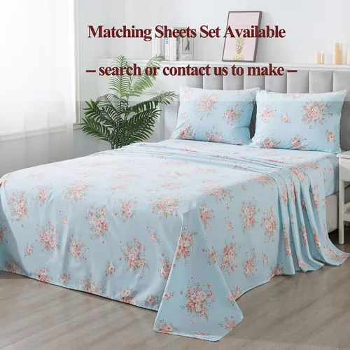 Vista 6 de FADFAY Juego de funda de edredón tamaño individual azul con flores de rosa y peonía, ropa de cama rústica con flores de peonía, juego de funda