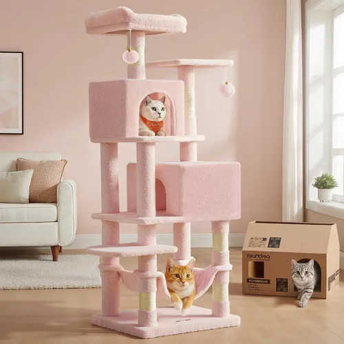 Vista 14 de Feandrea Cat Tree, 59.5-Inch Tall Cat Tower, Multi-Level Condo, Smoky Gray Gris ahumado (Smoky Gray)