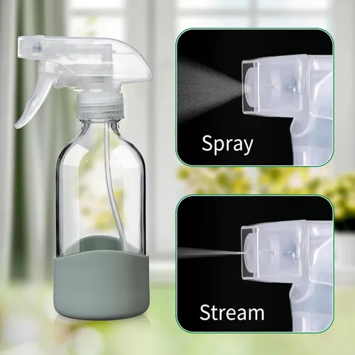 Vista 7 de Botellas de vidrio transparente de 8 onzas con funda de silicona, botellas de spray recargables para soluciones de limpieza, cabello, plantas