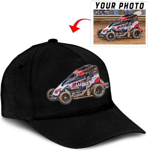 Vista 2 de Gorra de béisbol personalizada con fotos y pistas de suciedad, gorra clásica de auto enano, regalos para regalo de corredores de autos enanos