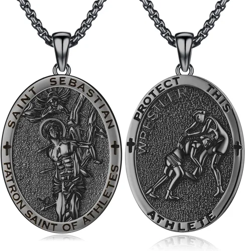 Vista 93 de Collar de amuleto de medalla de San Patrono de plata/oro de 14 39A-St Peregrino-Plata
