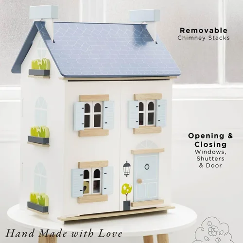 Vista 2 de Le Toy Van - Casa de muñecas de madera Sky - Casa de sueños para niños - 2 pisos con ático - Llena de accesorios para casa de muñecas - Adecuada