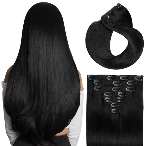 Vista 22 de Extensiones de cabello humano con clip de 14 pulgadas, 4.33 oz, 7 piezas, 16 clips, color marrón chocolate, doble trama, extensiones de cabello Remy