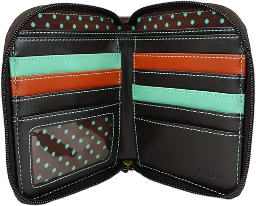Vista 4 de CHALA - Cartera con cremallera alrededor de la cartera, pulsera, 8 ranuras para tarjetas de crédito, monedero resistente para mujer, Turquesa_ Rana