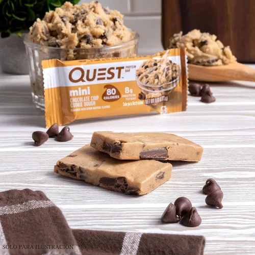Vista 7 de Quest Nutrition Mini barras de proteína de masa de galletas con chispas de chocolate, 0.28 oz de proteína, 0.04 oz de azúcar, 0.07 oz