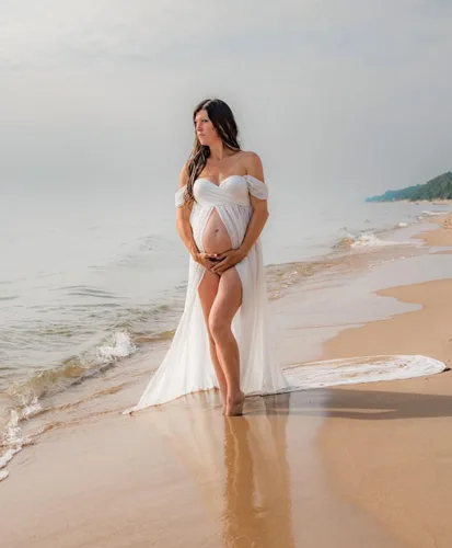 Vista 4 de ZIUMUDY Vestido de maternidad para sesión de fotos, fotografía, largo de gasa, vestido de maternidad transparente