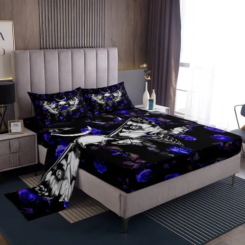 Vista 27 de Erosebridal Sábanas de cama de guepardo con rosa roja, juego de sábanas de bolsillo profundo con estampado de leopardo y gato, sábana bajera