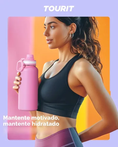 Vista 9 de TOURIT Botella de agua aislada de 24 onzas, botellas de agua de acero inoxidable con asa, botella de agua deportiva al vacío de doble pared, sin