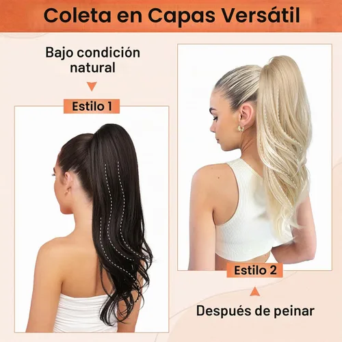 Vista 2 de SEIKEA Extensión versátil de cola de caballo con cordón, 18 pulgadas de largo, ondulado, con clip de varias capas, extensiones de cabello de cola