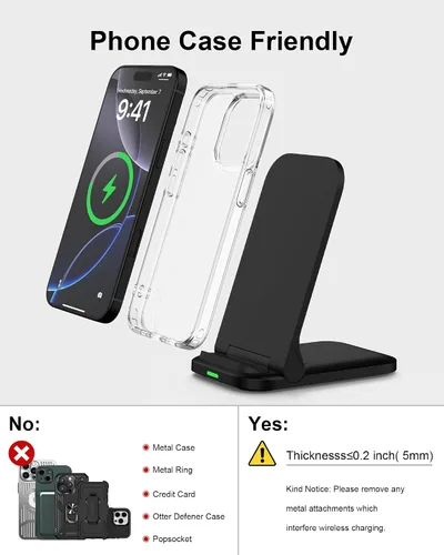 Vista 3 de Soporte de carga inalámbrico rápido para Samsung, soporte de cargador de teléfono inalámbrico de 15 W, estación de soporte de carga inalámbrica