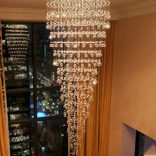 Vista 8 de Candelabro de escalera de cristal contemporáneo, lámpara colgante de suspensión para escalera, techo alto, vestíbulo, entrada, 32 pulgadas de ancho