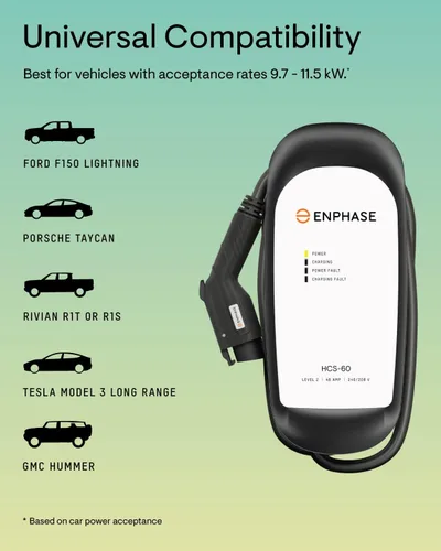 Vista 4 de 48 Amp EV Charger, Enphase HCS-60, Hardwired, 240V, 11.5kW Power, Safety Certified, 5-Year Warranty, 25 ft Cable, J1772 Ruggedized Connector