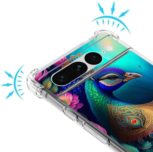 Vista 3 de Pixel 7 Pro - Funda protectora de poliuretano termoplástico resistente a los arañazos y a prueba de golpes con diseño de mandala de pavo real