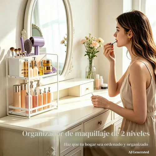 Vista 3 de SanDream Organizador de herramientas para el cabello, encimera de baño, organizador de baño de metal de 2 niveles con soporte para secador, estante