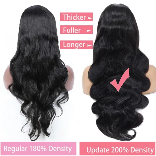 Vista 3 de Pelucas de cabello humano ondulado con encaje frontal transparente HD de 13 x 6 pulgadas, densidad del 200 %, sin pegamento, con pelitos de bebé