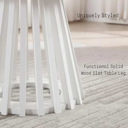 Vista 10 de DUOMAY Mesa de centro redonda moderna con base geométrica única, elegante mesa de madera blanca para sala de estar, oficina, salón, color blanco