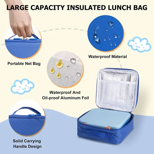 Vista 6 de Lonchera Bento para niños con termo, a prueba de fugas, con tarro de comida aislado de 8 onzas, bolsa de almuerzo, sin BPA, apta para lavavajillas