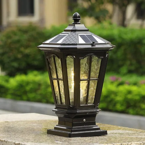 Vista 3 de Lámpara solar de poste al aire libre Lámpara de columna de mesa exterior IP65 impermeable Villa Garden Lamp, columna de polvo solar linterna puerta