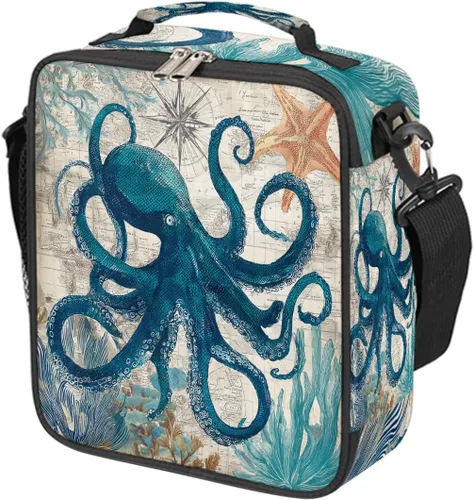 Vista 11 de Pardick Divertida bolsa de almuerzo aislada con calavera de fuego para adolescentes y niños, lonchera portátil reutilizable con correa
