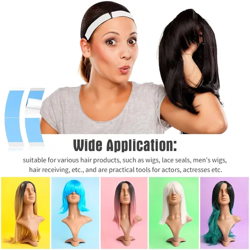Vista 6 de Maitys 120 piezas de cinta frontal de encaje para peluca, adhesivo de doble cara, impermeable, en forma de C, para pelucas largas y cortas, sin