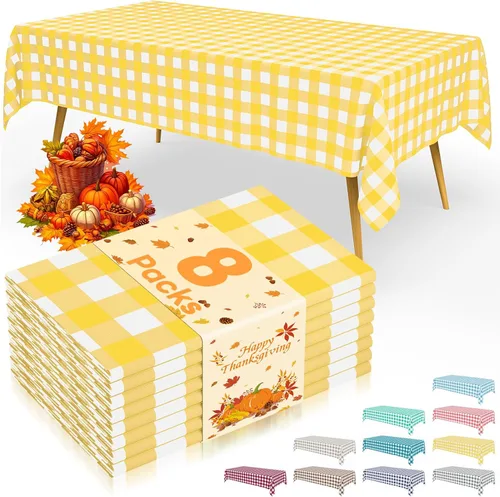 Vista 13 de Smiry 8 paquetes de manteles desechables Gingham, 54 x 108 pulgadas, manteles de plástico impermeables rectangulares en diseño a cuadros