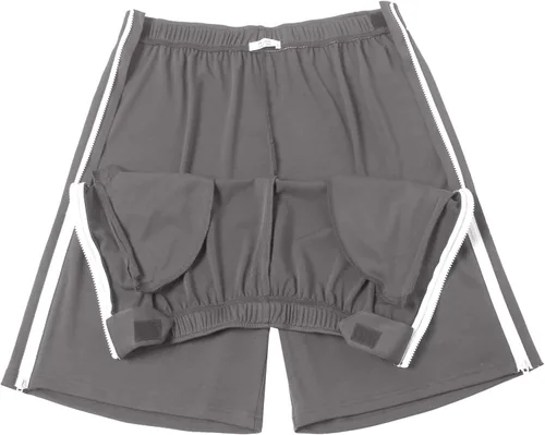 Vista 4 de Deyeek Pantalones cortos de baloncesto para hombre, con cremallera lateral, pantalones cortos de baloncesto para después de la cirugía, pantalones