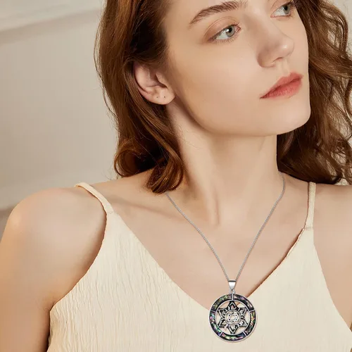 Vista 2 de KZYOYE Collar hexagonal de estrella de David, collar de concha de abulón, joyería de moda para mujeres, regalos para mamá y niñas
