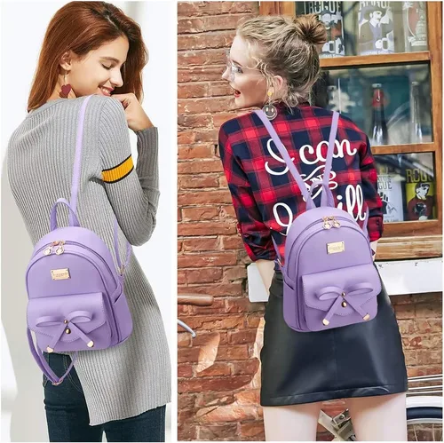 Vista 7 de Bonita mochila de piel con lazo para mujer