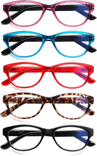 Vista 12 de SIGVAN Gafas de Lectura de Ojo de Gato para Damas 5 Pares con Bloqueo de Luz Azul Bisagra de Resorte Estampado de Patrón de Moda Lectores